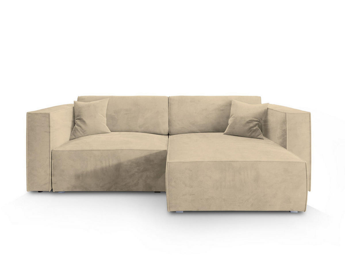 ECKSOFA NERIO M Creme Velours-Stoff mit Schlaffunktion - Creme, Holz (245/148cm) - MASSENO