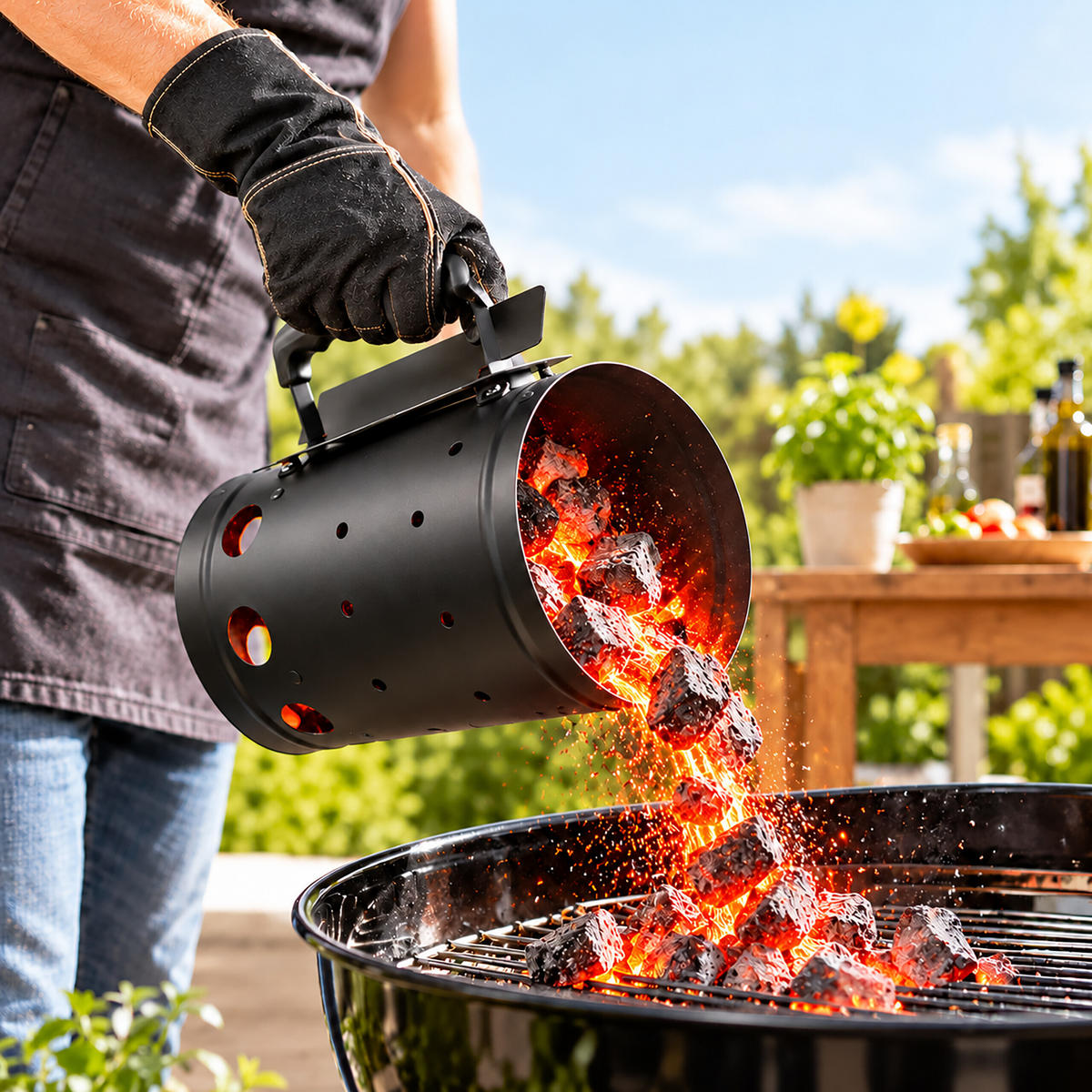GRILLSTARTER Svart stål 27x24x16 cm - Svart, Metall/Plast (24/27/16cm) - Relaxdays