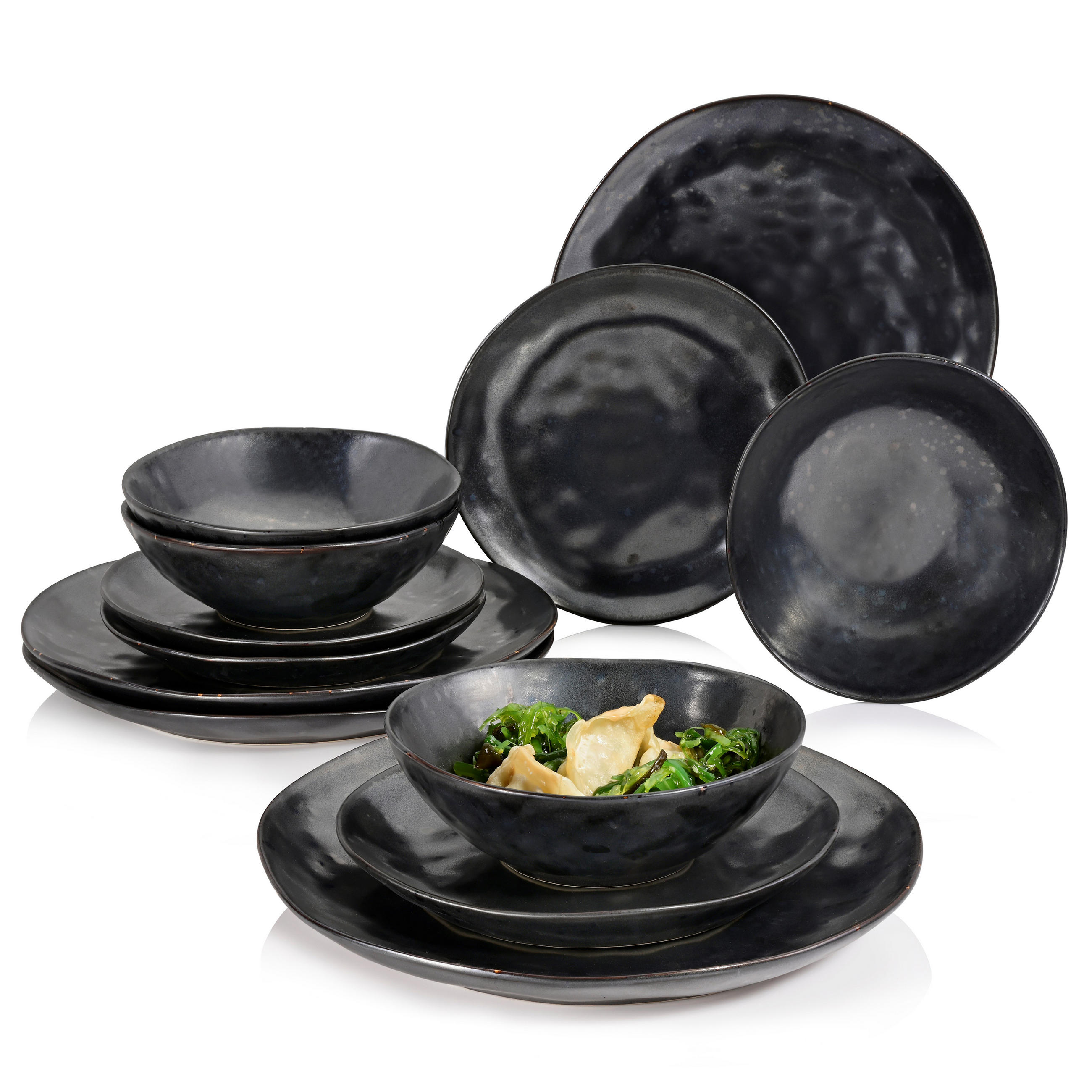 TAFELSERVICE TOMBEY - 12 teilig aus Steingut - Dunkelgrau, Keramik (35.4/33/36.29cm) - Sänger