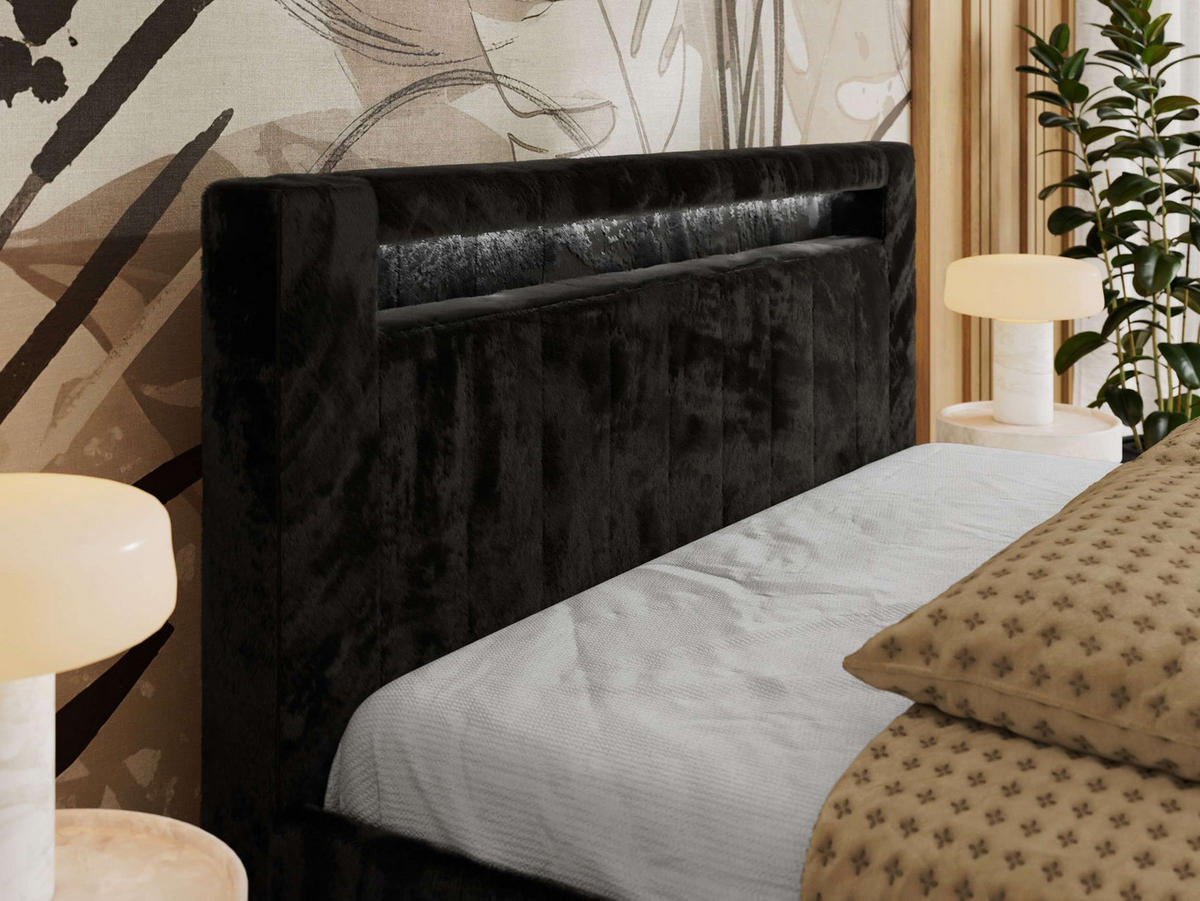 POLSTERBETT GOLD 5 CLASSIC 200/200 - Schwarz Plüsch - ohne Matratze - Schwarz, Textil (200/200cm) - MKS