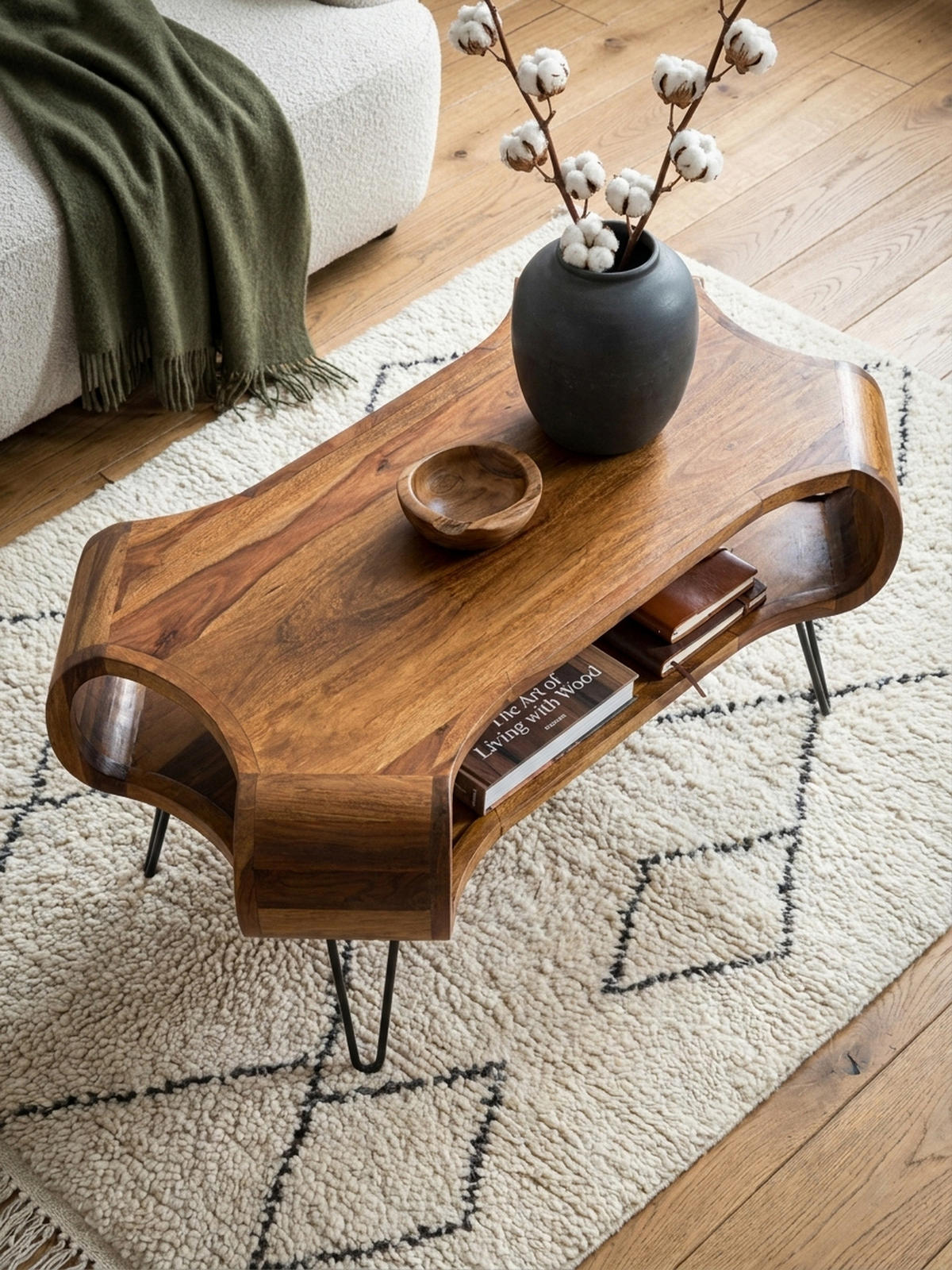 COUCHTISCH Rechteckig in Massivholz und Metall 100x60x47cm mit Stauraum und Haarnadelbeinen - Schwarz/Braun, Holz/Metall (60/100/47cm) - KADIMA DESIGN