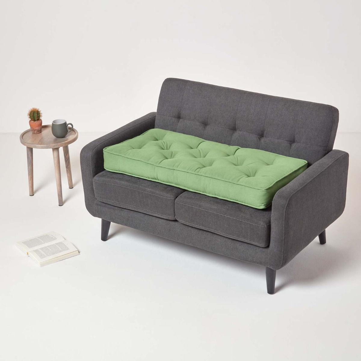 SITZAUFLAGE für Zweisitzer-Sofa 100 x 48 cm – dickes Sitzkissen grün - Grün, Textil (48/100/10cm) - Homescapes