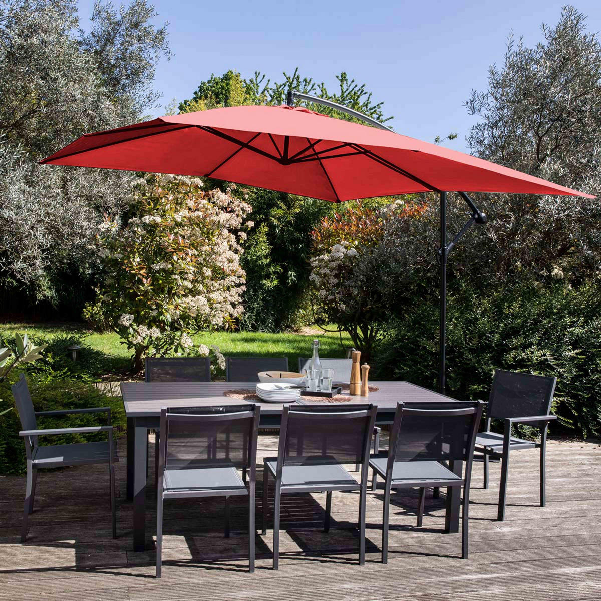 SONNENSCHIRM 3x3m Aluminium, Rot - Rot, Metall (300/300cm) - Oviala