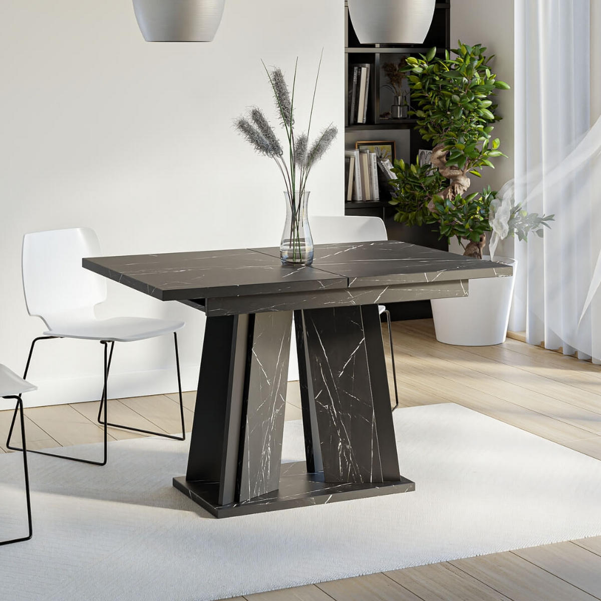 ESSTISCH Ausziehbar 120 - 160 cm Schwarz Marmoroptik - Schwarz/Grau, Holzwerkstoff (120/80/75cm) - PROSPERO