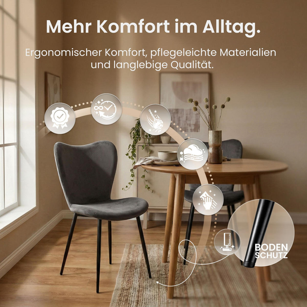 ESSZIMMERSTUHL Samt Dunkelgrau - Dunkelgrau/Schwarz, Textil/Metall (50/80/58cm) - CLP
