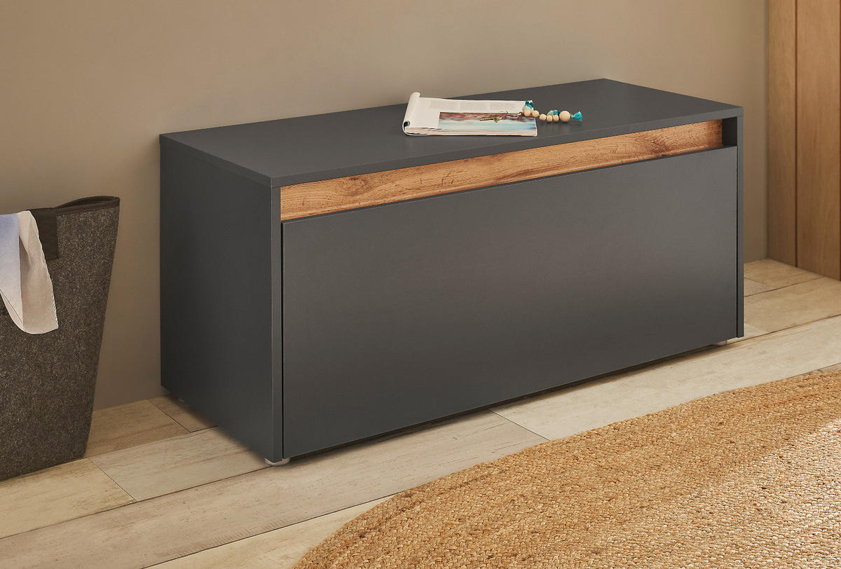 GARDEROBENBANK grau matt, Eiche Wotan 100 cm, Schuhbank mit Stauraum - Silberfarben/Eiche Wotan, Holzwerkstoff/Kunststoff (100/45/40cm) - Furn.Design