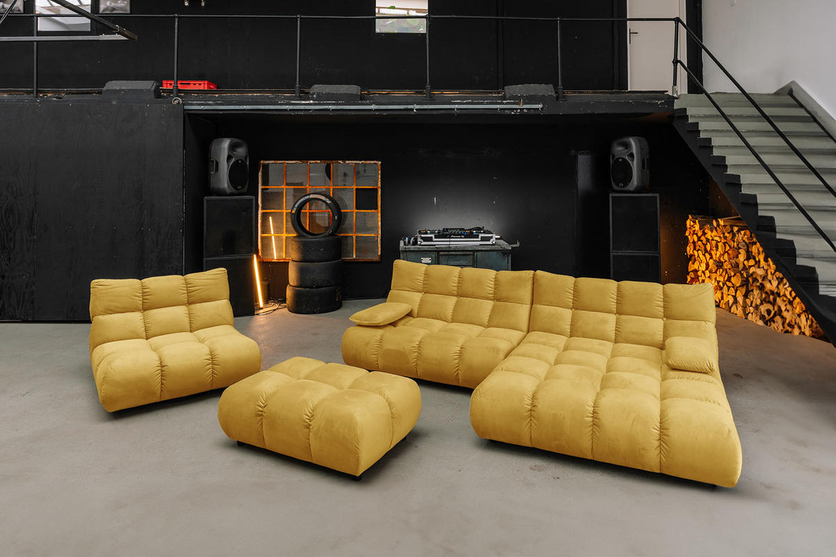 SITZGRUPPE VIVIEN 3ER SET Gelb Velvet - Currygelb/Gelb, Kunststoff/Textil (510/85/359cm) - KAWOLA