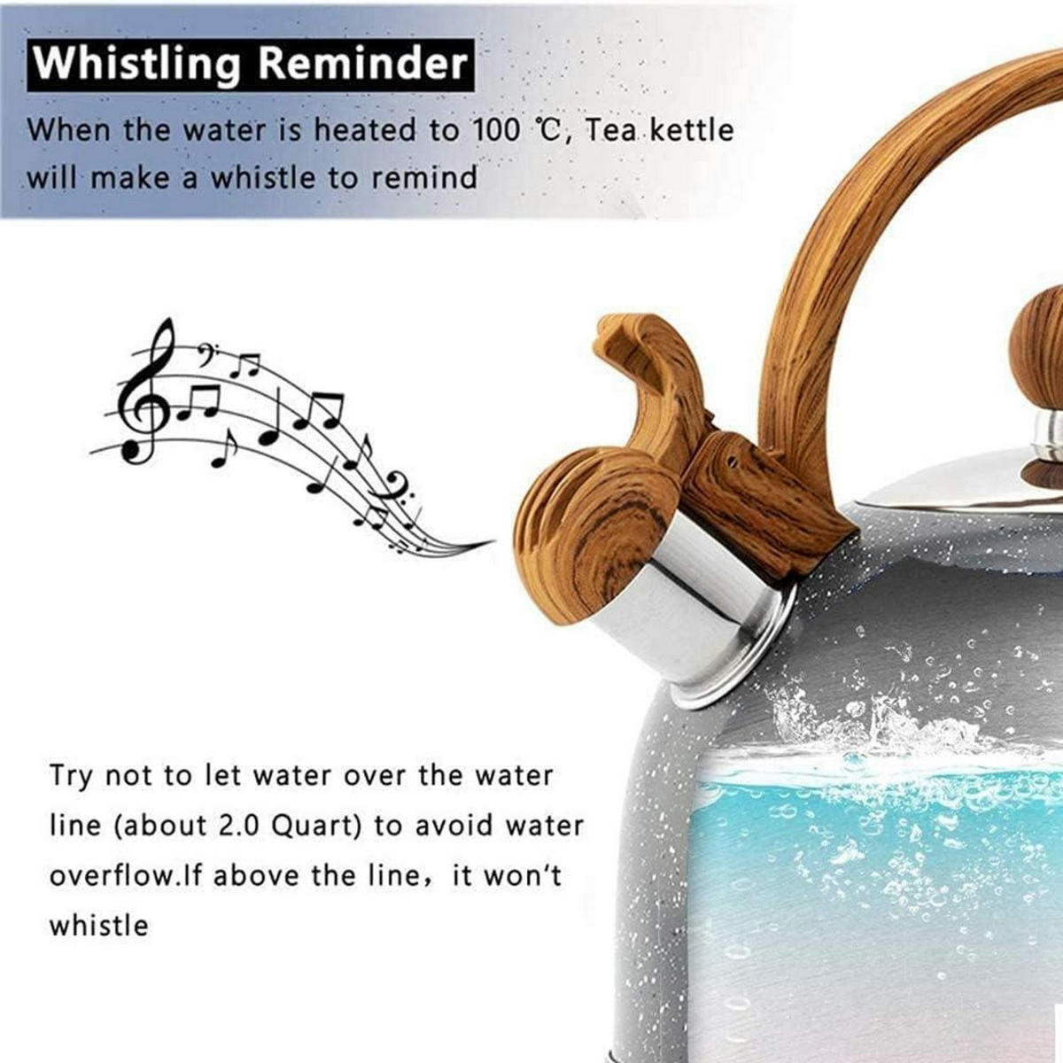 WASSERKOCHER Induktion Edelstahl 2,2L Holzmasergriff Sternen Grau - Multicolor, Metall (19/19cm)