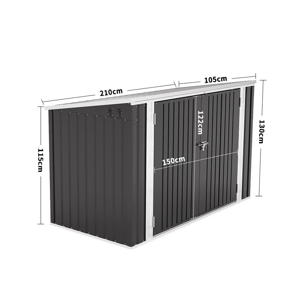FAHRRADGARAGE mit abschließbaren Türen aus Stahl Grau Hochwertiger Wetterbeständige 210 x 105 x 130 cm - Anthrazit, Metall (210/130/105cm) - Livingandhome