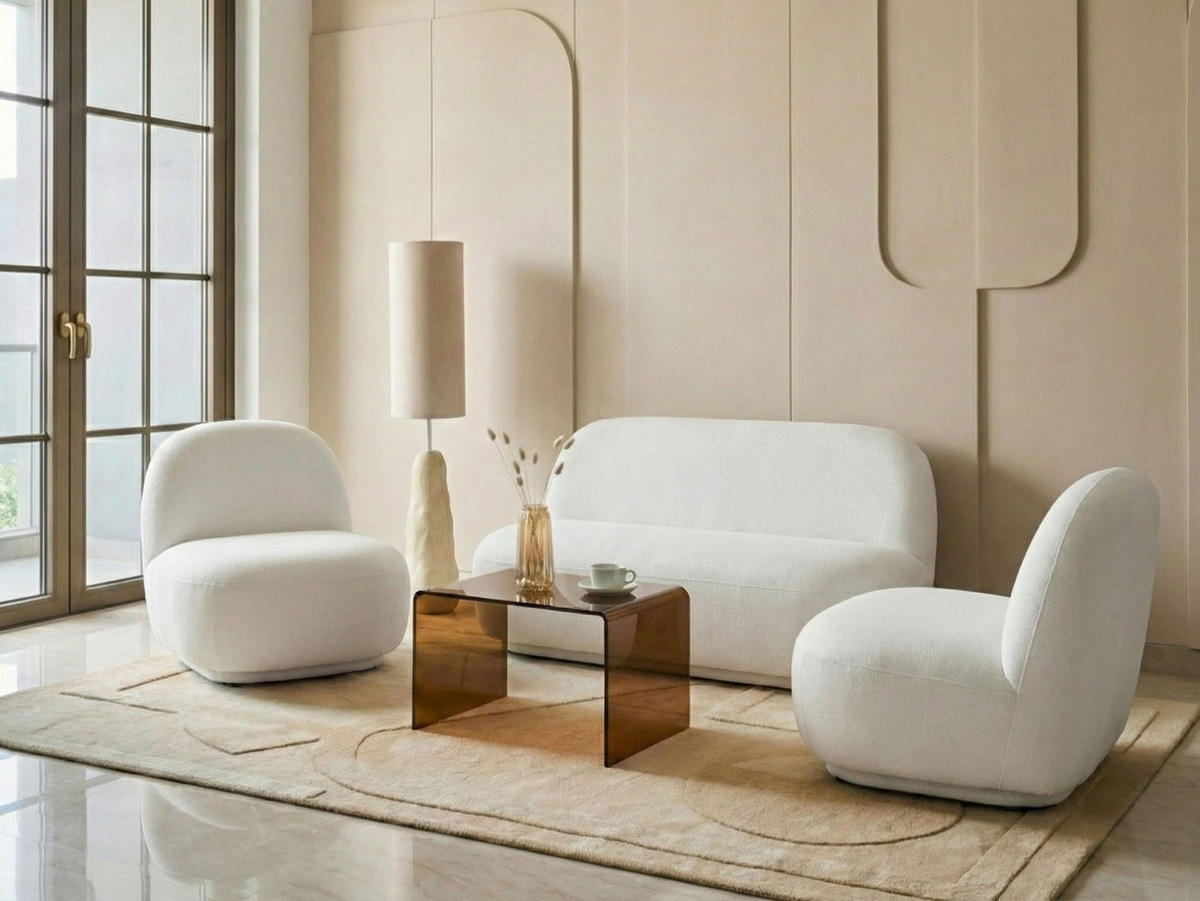 SOFA-SET 4-Sitzer Stoff Cremeweiß Lovberg - Creme, Textil (105/74/80cm) - Beliani