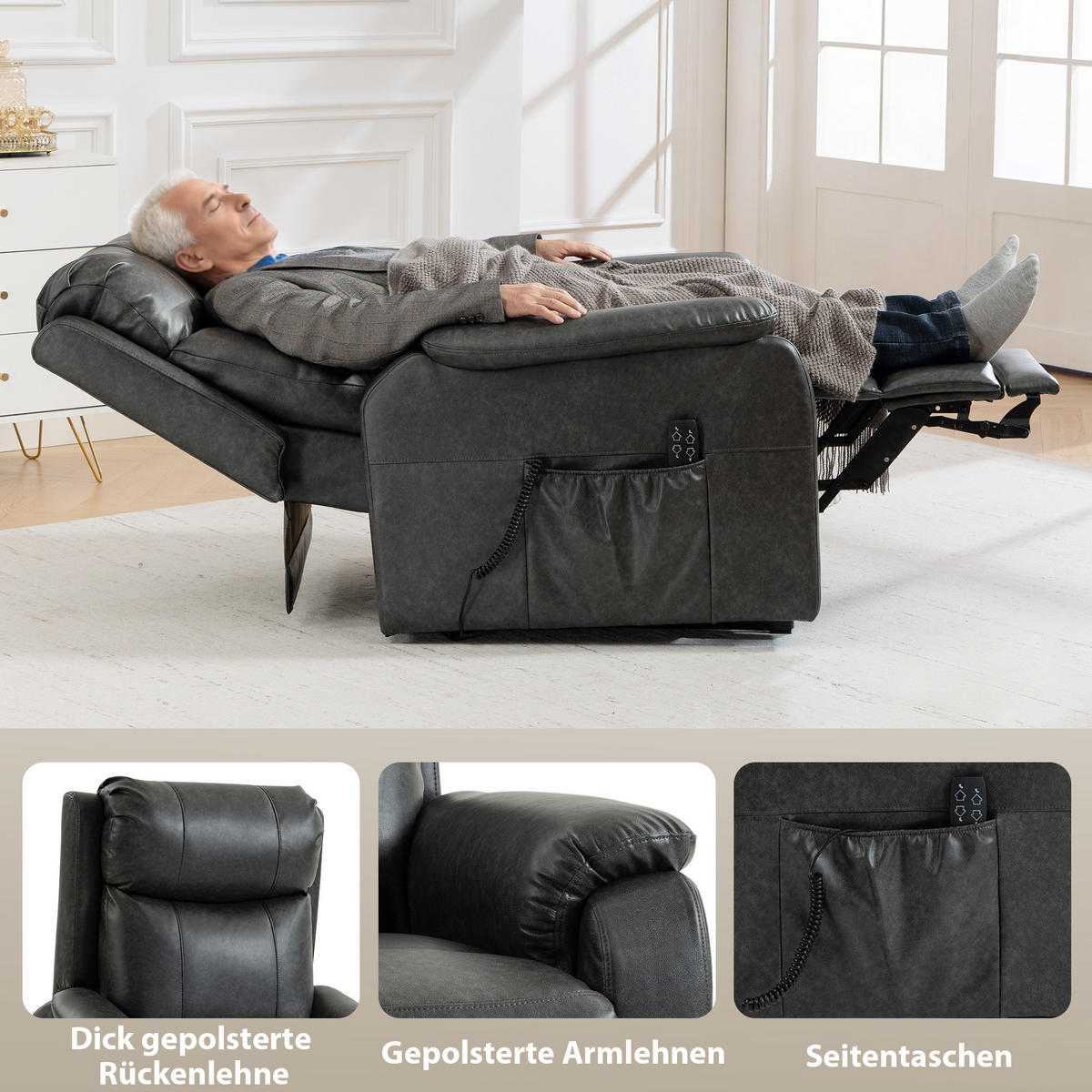RELAXSESSEL DE-06440 elektrischer Lift, 170° Zero-Gravity, Doppelmotor Schwarz - Schwarz, Metall (87/105/96cm) - ComfortXL