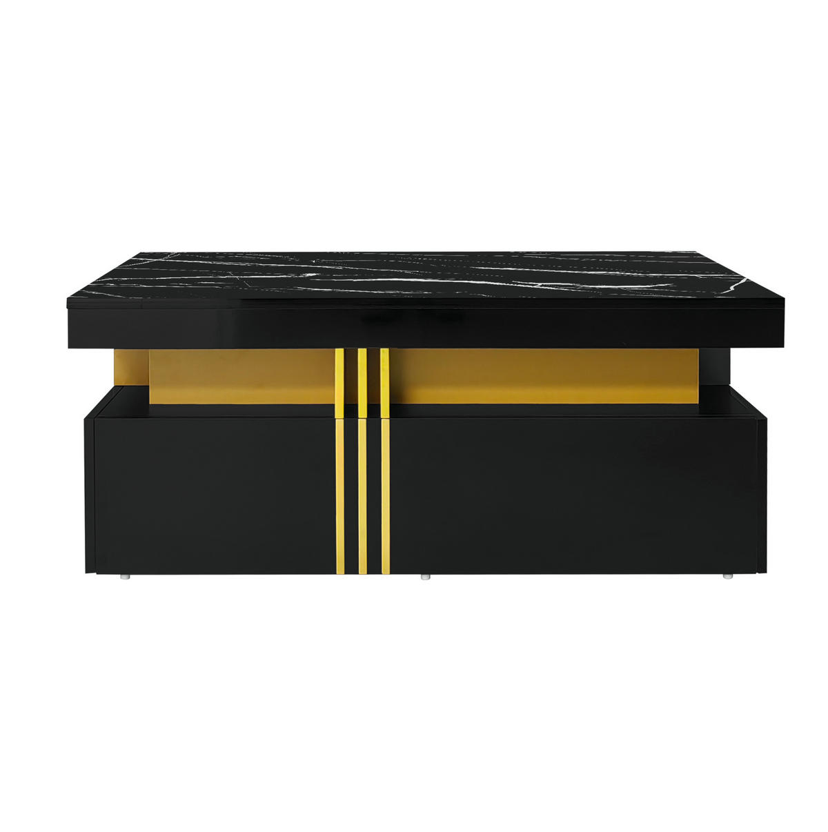 COUCHTISCH, schwarze marmorierte Hochglanzplatte, 2 Schubladen, Metallrand, 100/50/40 cm,schwarze - Schwarz, Holzwerkstoff (100/50/40cm) - Redom