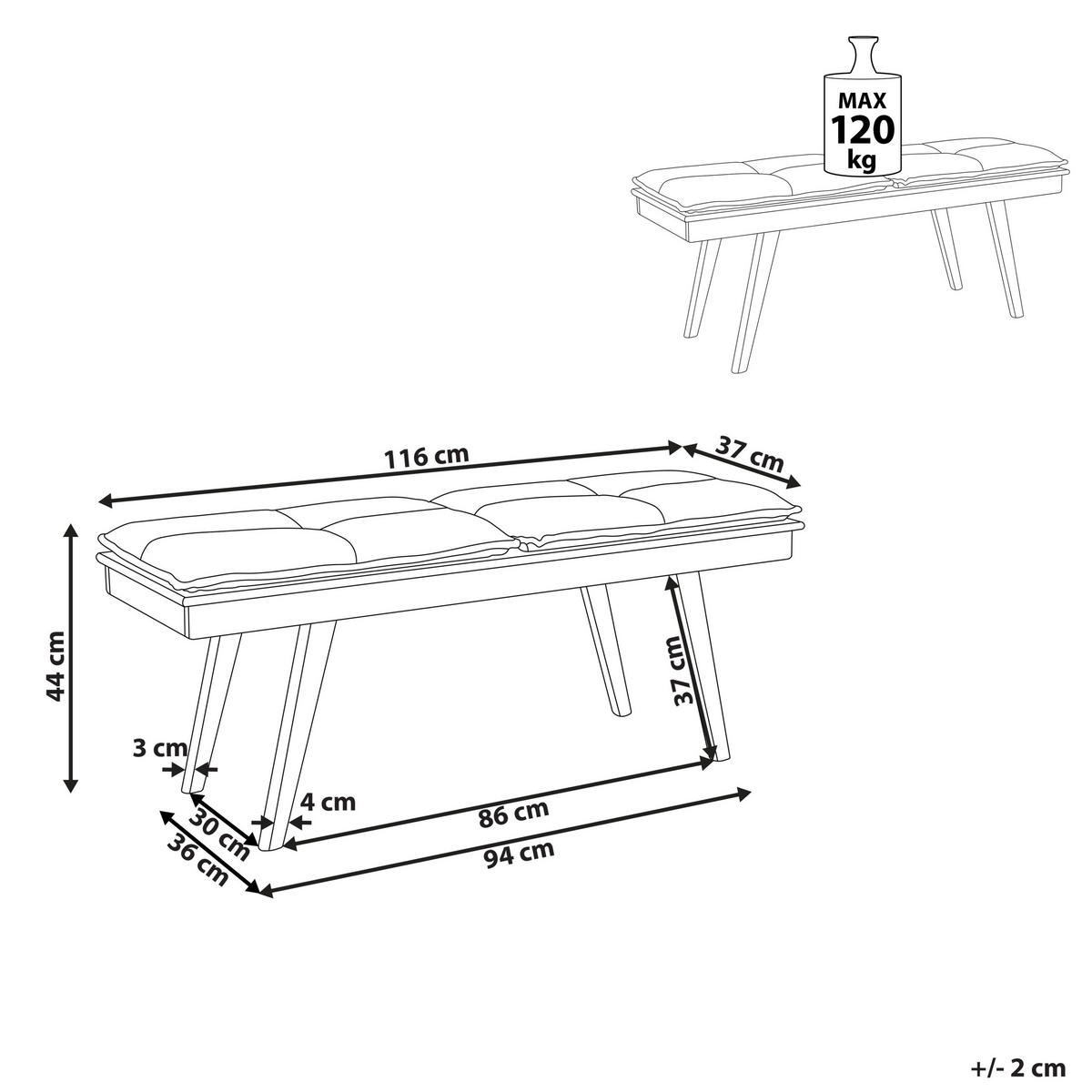 BANK Hellgrau Exton - Hellgrau/Braun, Holzwerkstoff (116/44/37cm) - Beliani