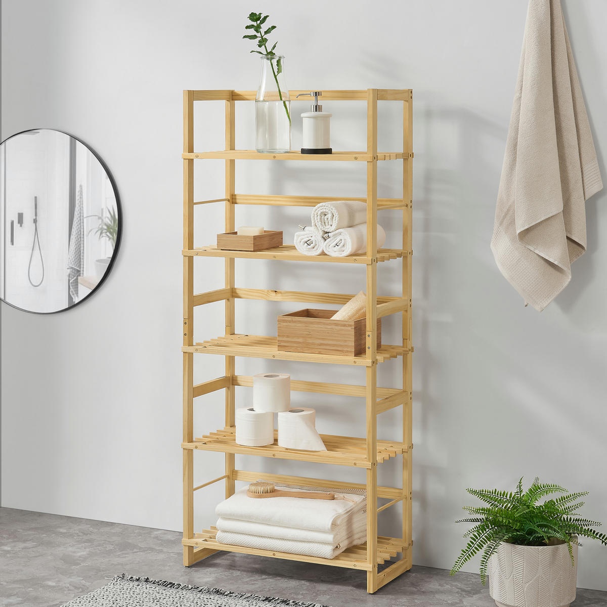 BADEZIMMERREGAL Luster - Naturfarben, Holz (58/135.5/27cm) - [en.casa]