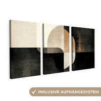 LEINWANDBILD 3er Set Formen - Abstrakt - Gold 120x60 cm - Schwarz, Textil (120/60cm) - MuchoWow