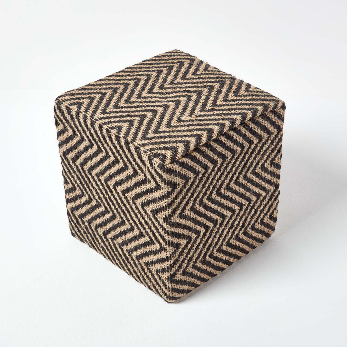 SITZWÜRFEL Jute mit Ethno-Muster, 36/36/38 cm - Schwarz, Textil (36/38/36cm) - Homescapes