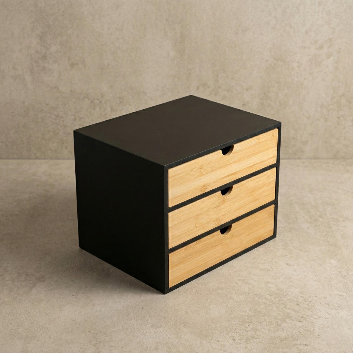 BÜROORGANIZER Hego Bambus 25 cm Schubladen - Schwarz, Naturmaterialien (25/31/25cm) - BOXIMO