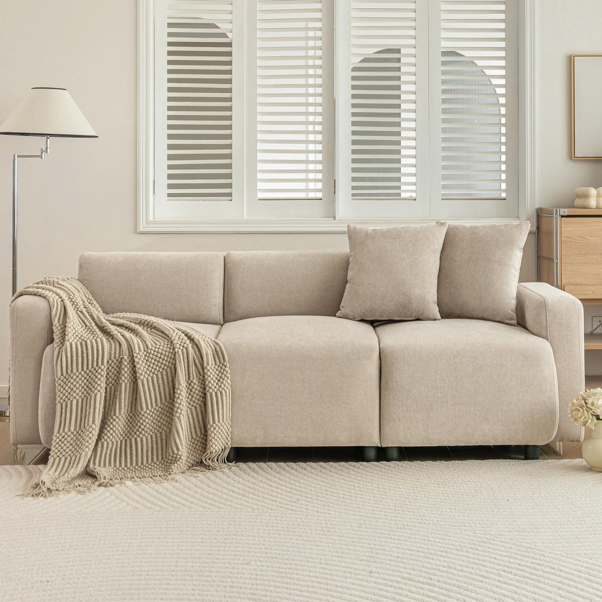 3-SITZER-SOFA 211/67/71 cm mit 2 Kissen, breiter Sitzfläche und Chenille-Bezug, Beige - Beige, Textil (211/71/67cm) - Redom