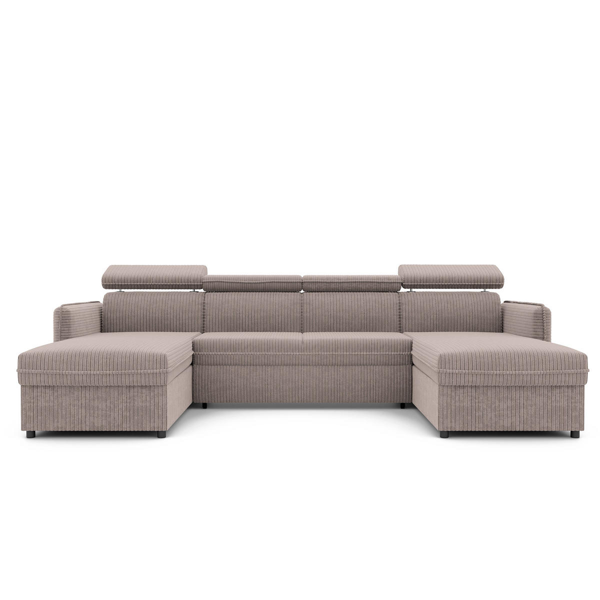 WOHNLANDSCHAFT U-Form Beni mit Schlaffunktion, Cord-Stoff Poso 02 Hellbraun - Hellbraun, Holzwerkstoff (286/60/166cm) - Idohome