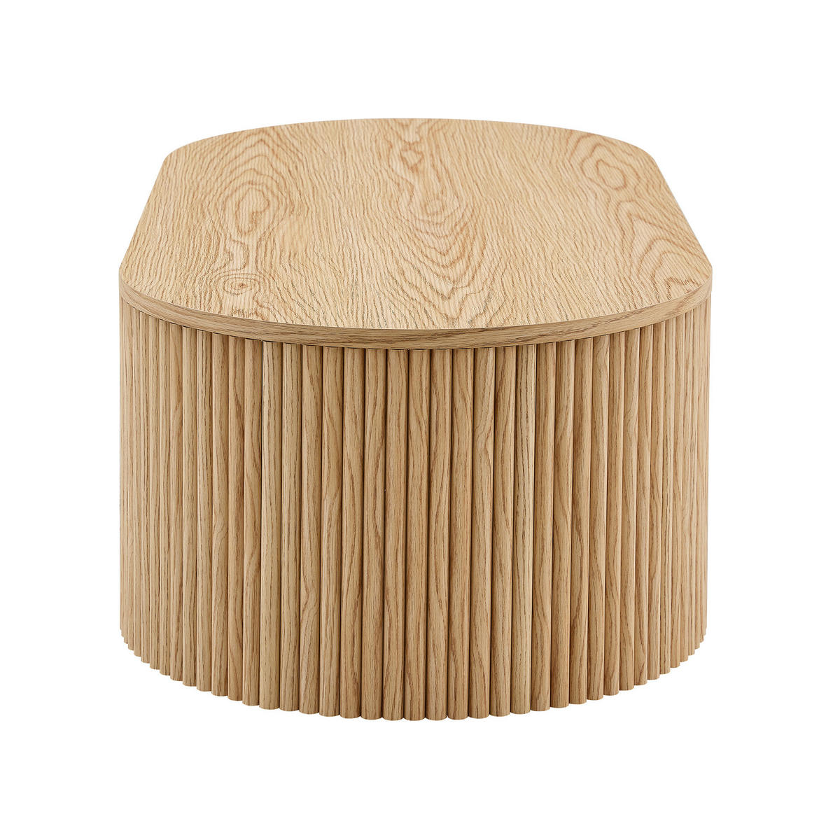 COUCHTISCH Oval Eichenoptik mit Schublade & Fluted Design - Naturfarben, Holzwerkstoff (54/105/38cm) - Urban Meuble