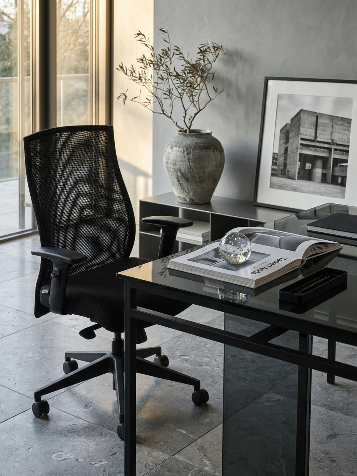 BÜROSTUHL Schwarz Netz mit 3-Punkt-Synchronmechanik, Nylonfuß und Teppichrollen PARMA - Schwarz, Textil (65/113/65cm) - KADIMA DESIGN