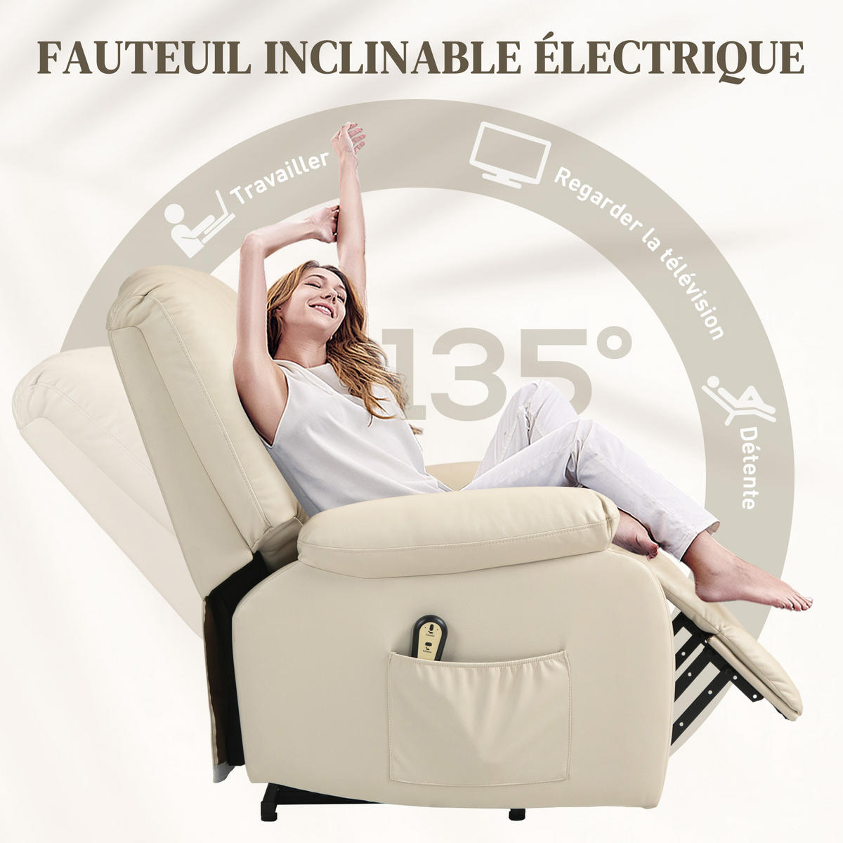 RELAXSESSEL DE-15374 elektrisch verstellbar mit Aufstehhilfe Beige - Beige, Metall (92/102/86cm) - ComfortXL