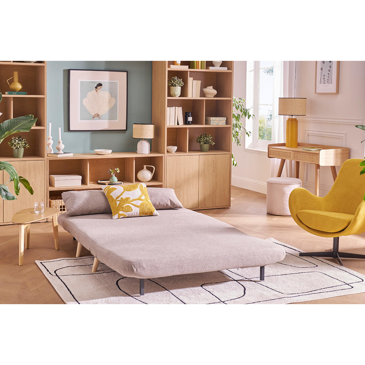 SCHLAFSOFA 2-Sitzer Terrakotta Samtig Helles Holz AMIKO - Terracotta, Textil (87/78/132cm) - Miliboo