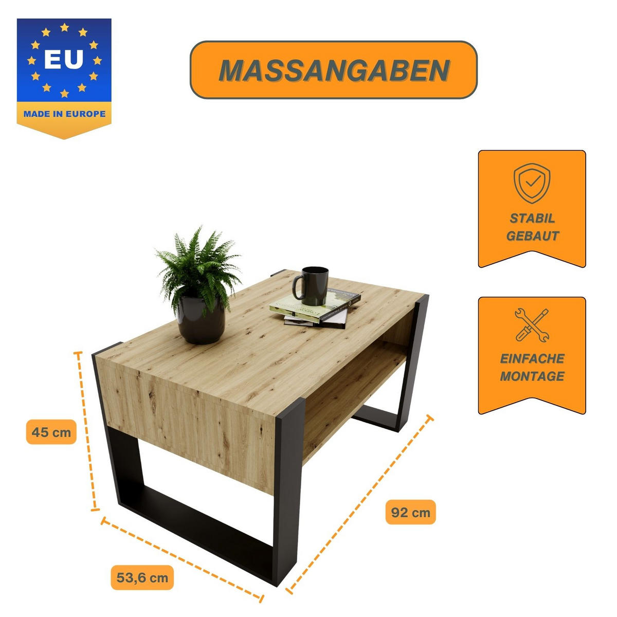COUCHTISCH Karo92 92/45/53,6 - Eiche Artisan, Holzwerkstoff (54/92/45cm) - RAUMHIRSCH FURNITURE