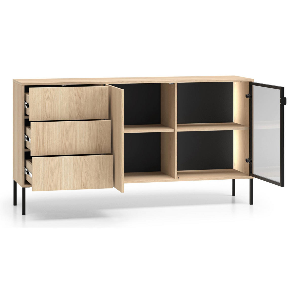 SIDEBOARD Barnee Eichenholzoptik 160 cm - Beige/Schwarz, Holzwerkstoff/Metall (160/86/40cm) - Selsey