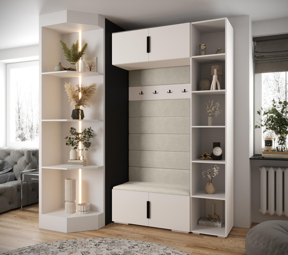 GARDEROBEN-SET 236,7/140/47 - Beige/Schwarz, Holz/Metall (140/236.7/47cm) - Abiks Möbel