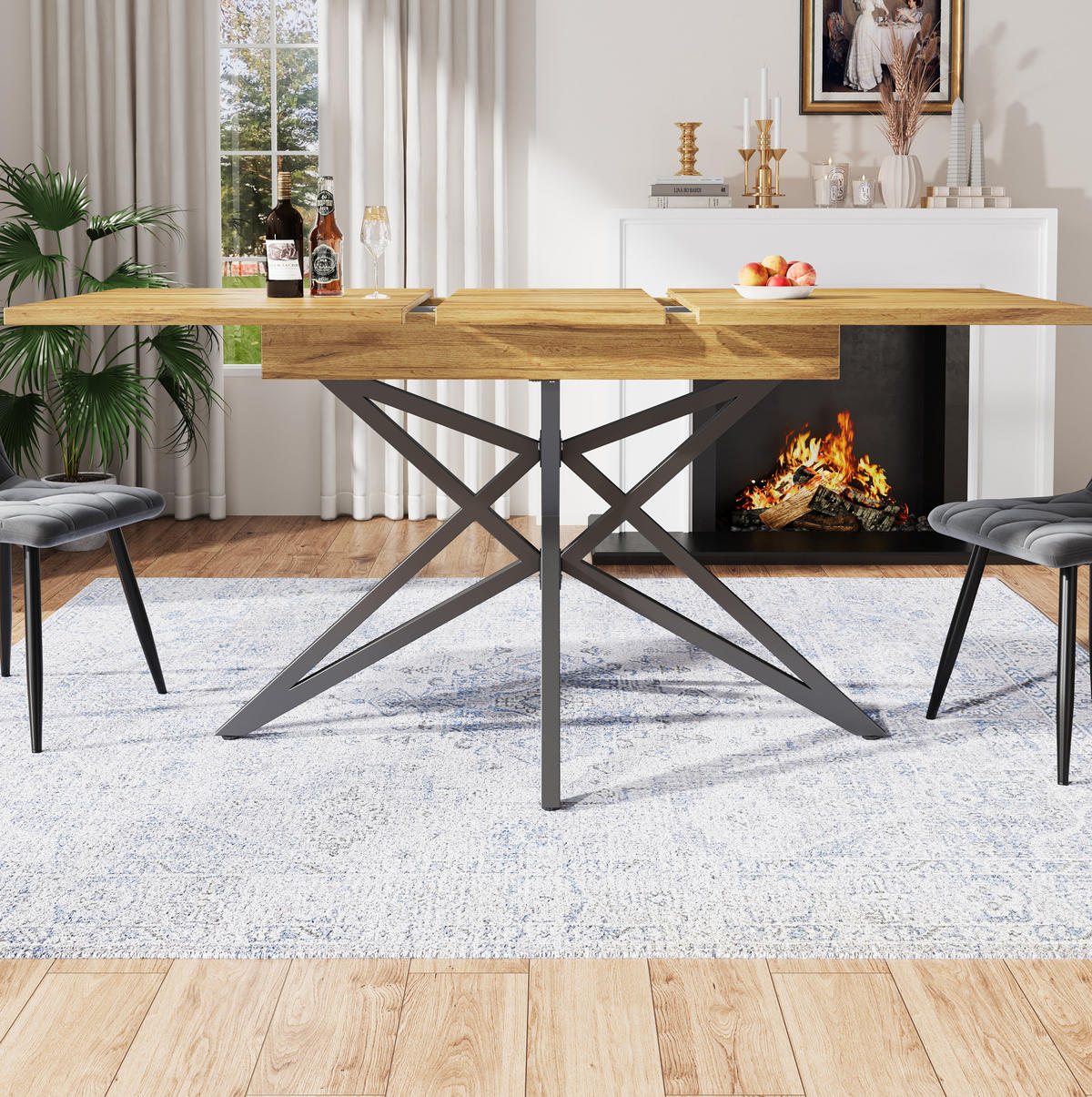 JÍDELNÍ stůl 120/160/80/76 cm ořechový z MDF a kovu rozkládací s hvězdicovou podnoží - hnědá, kompozitní dřevo (120/80/76cm) - OKWISH