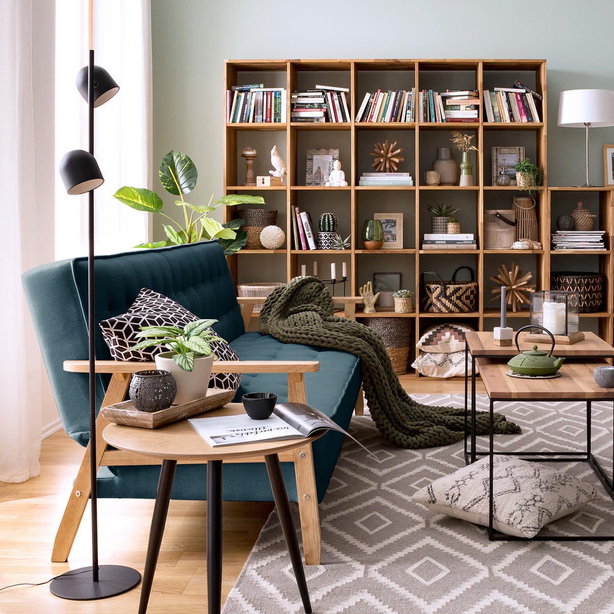 SCHLAFSOFA - Dunkelblau, Birkenholz/Textil (204/85/86cm) - home24