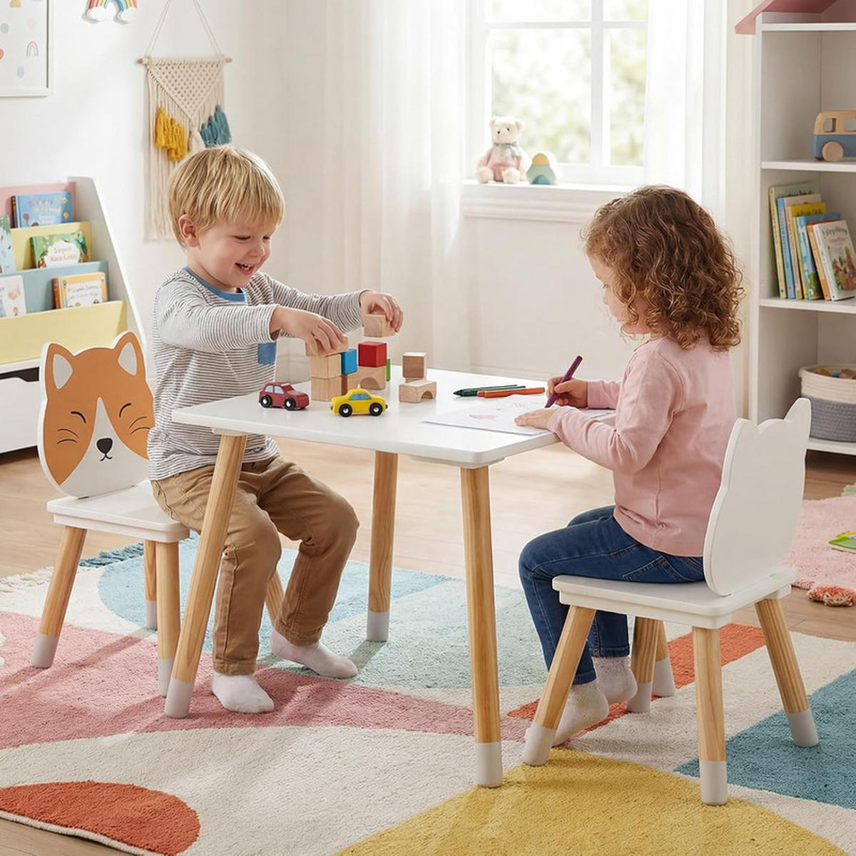 KINDERSITZGRUPPE Kiefernholzbeine weiß(3-tlg) - Weiß, Holzwerkstoff (50/44/50cm) - COSTWAY