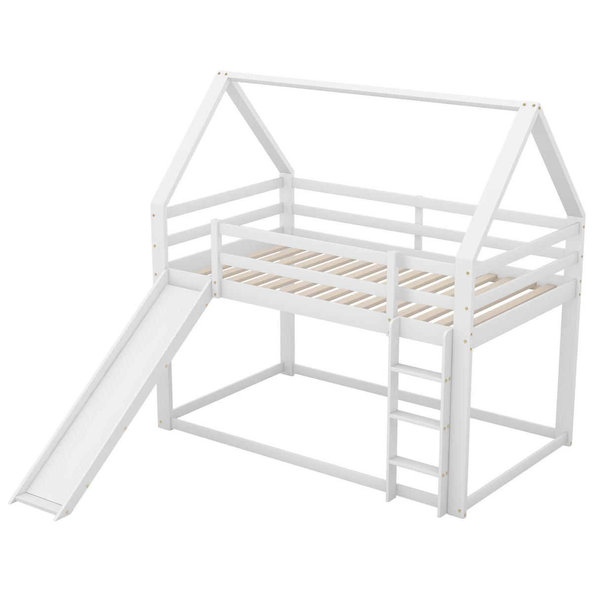 ETAGENBETT in Hausform mit Rutsche 90x200 cm Kiefernholz Weiß - Weiß, Holzwerkstoff (90/200cm) - Beauniv