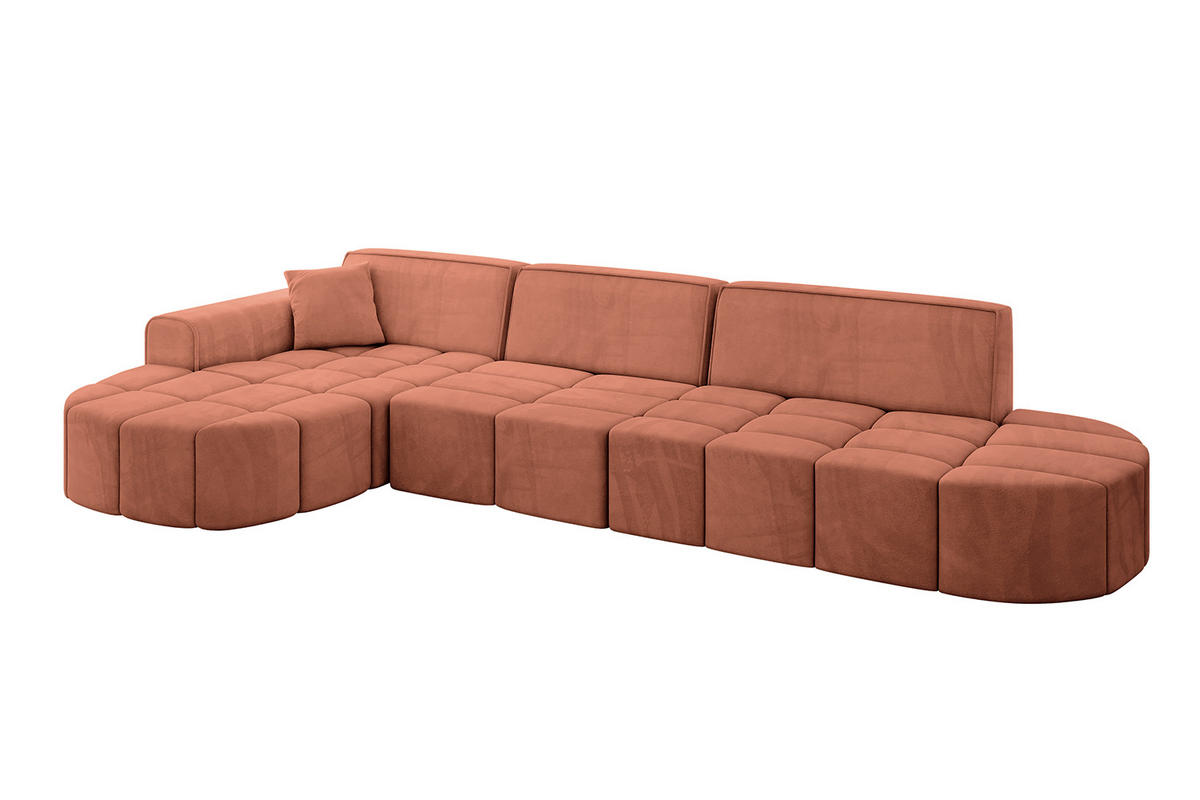 ECKSOFA Ottomane Links LIVO-L2 - 337x173x79,5 cm Apricot - Koralle, Holzwerkstoff/Textil (337/173cm) - ALTDECOR