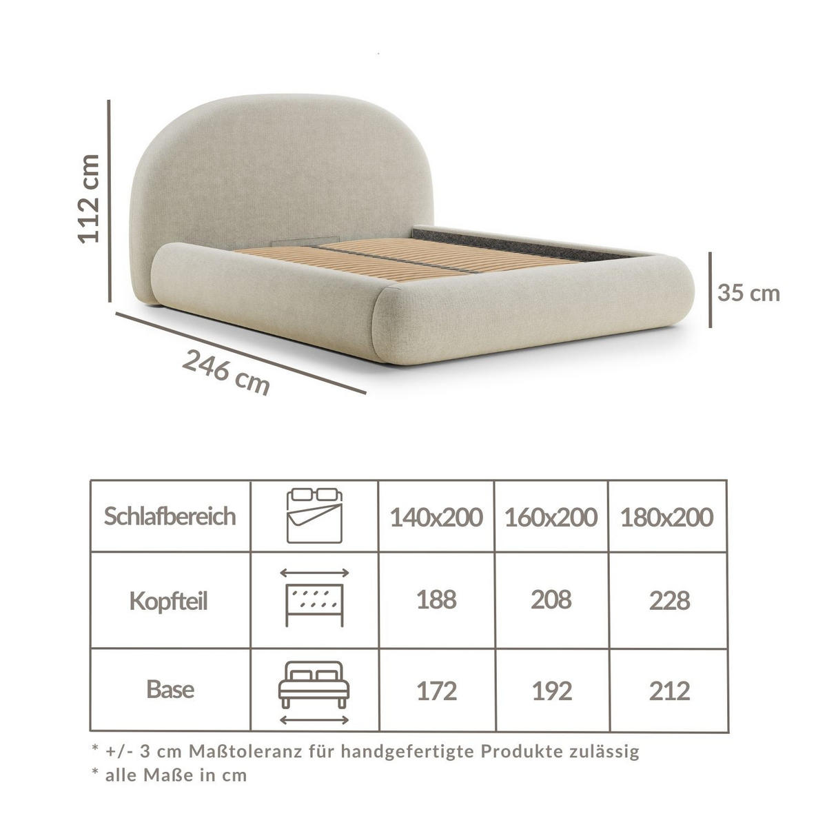 POLSTERBETT Maumere Braun 160/200 cm im Chenille-Stoff - Schwarz/Naturfarben, Holz/Holzwerkstoff (160/200cm) - Maison de Reve