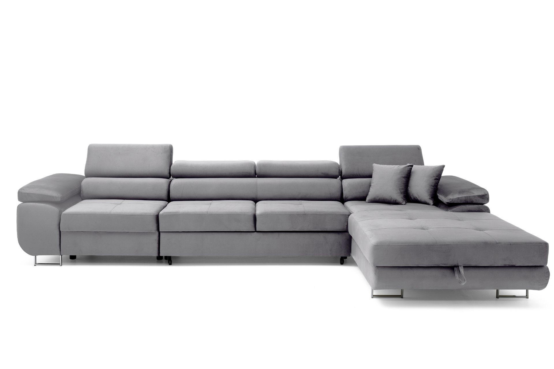 ECKSOFA ALONZO MAXI Rechts mit Schlaffunktion 125x195 Velours Grau - Silberfarben/Grau, Holz/Textil (203/350cm) - Muffo