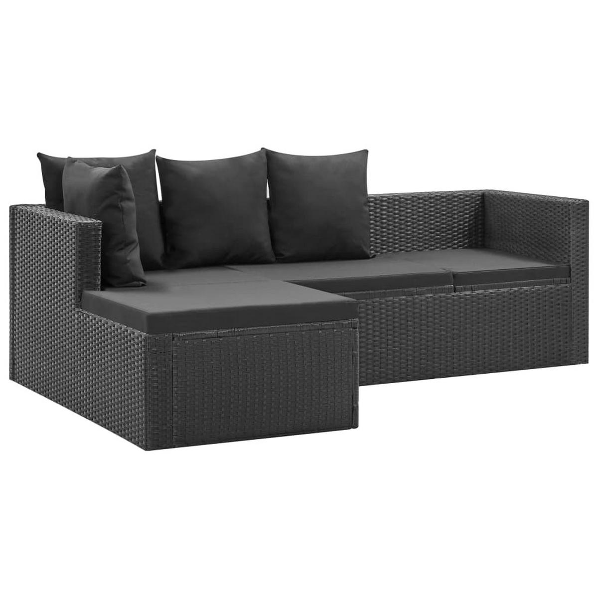 LOUNGEGARNITUR mit Auflagen und 80 cm Couchtisch, aus Poly Rattan und Glas, Schwarz, 4-teiliges Set - Schwarz, Kunststoff - vidaXL