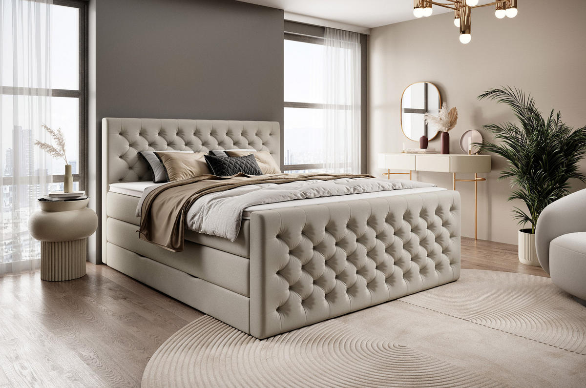 BOXSPRINGBETT Victoria Beige 160 /200 cm H3/H4 Samt - Beige, Textil (160/200cm) - wonello
