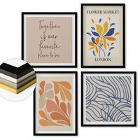 WANDBILDER 4er-Set - 50x50 cm & 40x60 cm Schwarzer Rahmen - Moderne abstrakte Blumen - Schwarz, Kunststoff (50/50cm) - ArtPrintCave