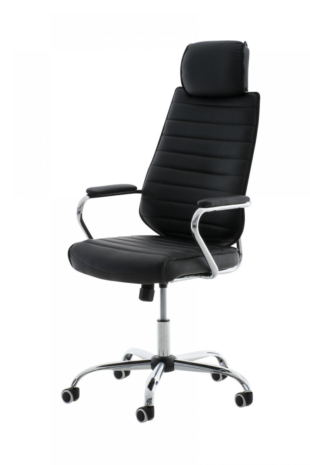 CHEFSESSEL Lederlook schwarz - Chromfarben/Schwarz, Textil/Metall (60/117/67cm) - CLP