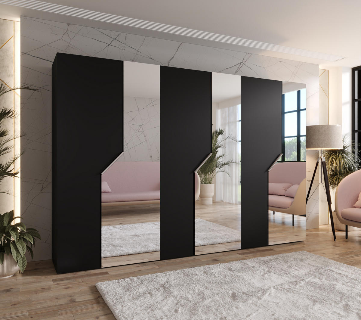 DREHTÜRENSCHRANK 202/300/52 6-türig - Beige/Schwarz, Holz/Metall (300/202/52cm) - Abiks Möbel