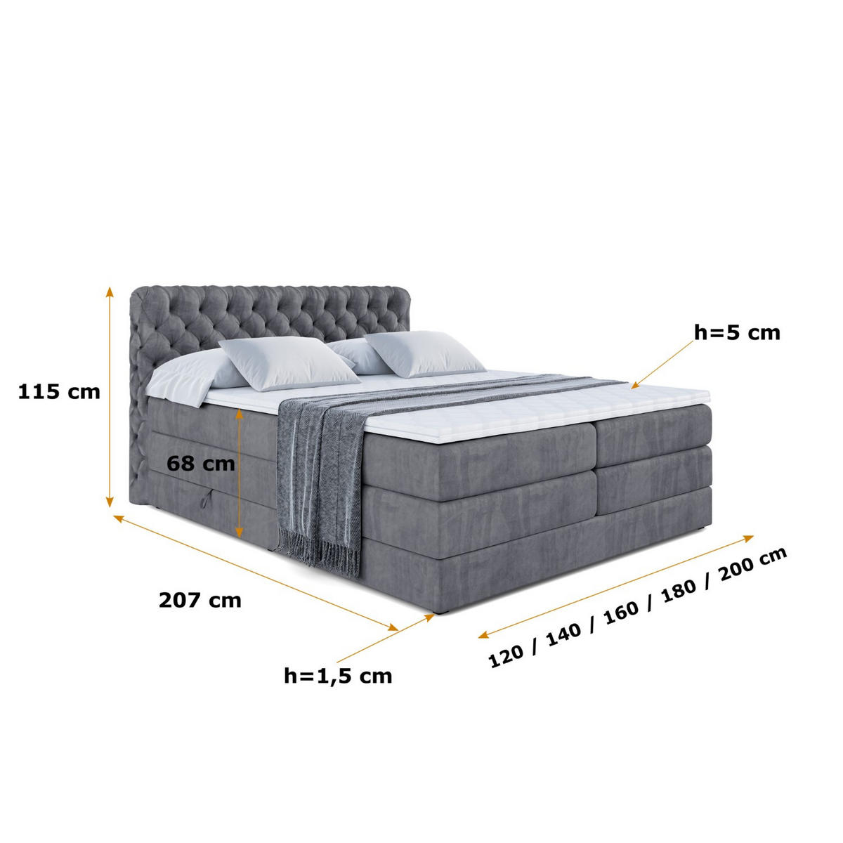 BOXSPRINGBETT BOXI8 KING - 200x200 - H3/H4 - Dunkelgrau - Dunkelgrau, Holzwerkstoff (200/200cm) - ALTDECOR