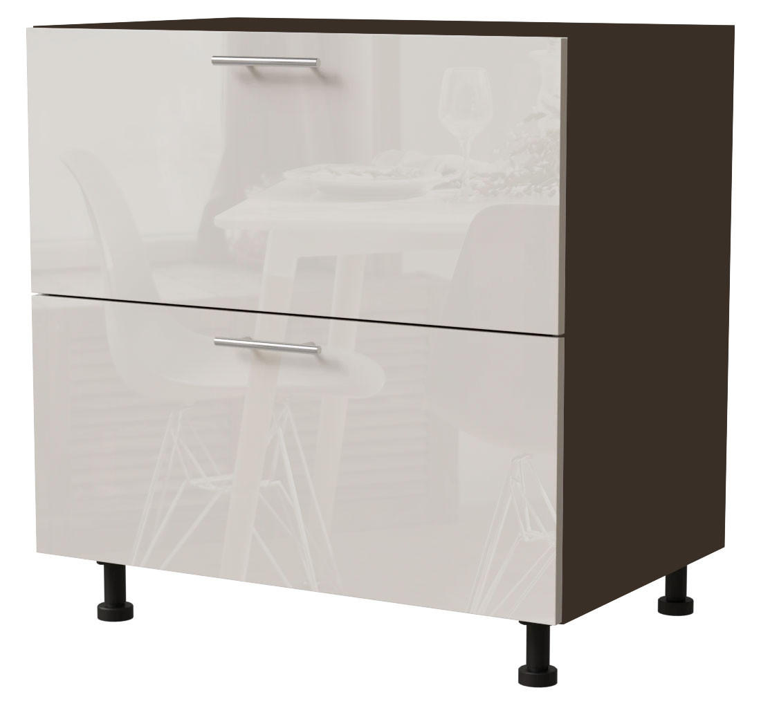SCHUBLADENUNTERSCHRANK Brerra D2A/80 Korpus lava / Front RAL 9001 cremeweiß Hochglanz 80 / 50 / 82 cm Schubladensystem HETTICH InnoTech Atira - Dunkelgrau/Creme, Holz/Holzwerkstoff (80/82/50cm) - Feldmann-Wohnen