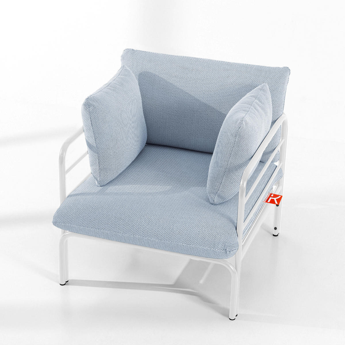 GARTENMÖBELSET RAMBE 4-tlg. 1x Tisch 2x Sessel 1x Sofa 3-Sitzer, mit Auflage, Stahlrahmen, LOFT-STIL, Weiß - Weiß/Hellblau, Glas/Textil - KONSIMO®