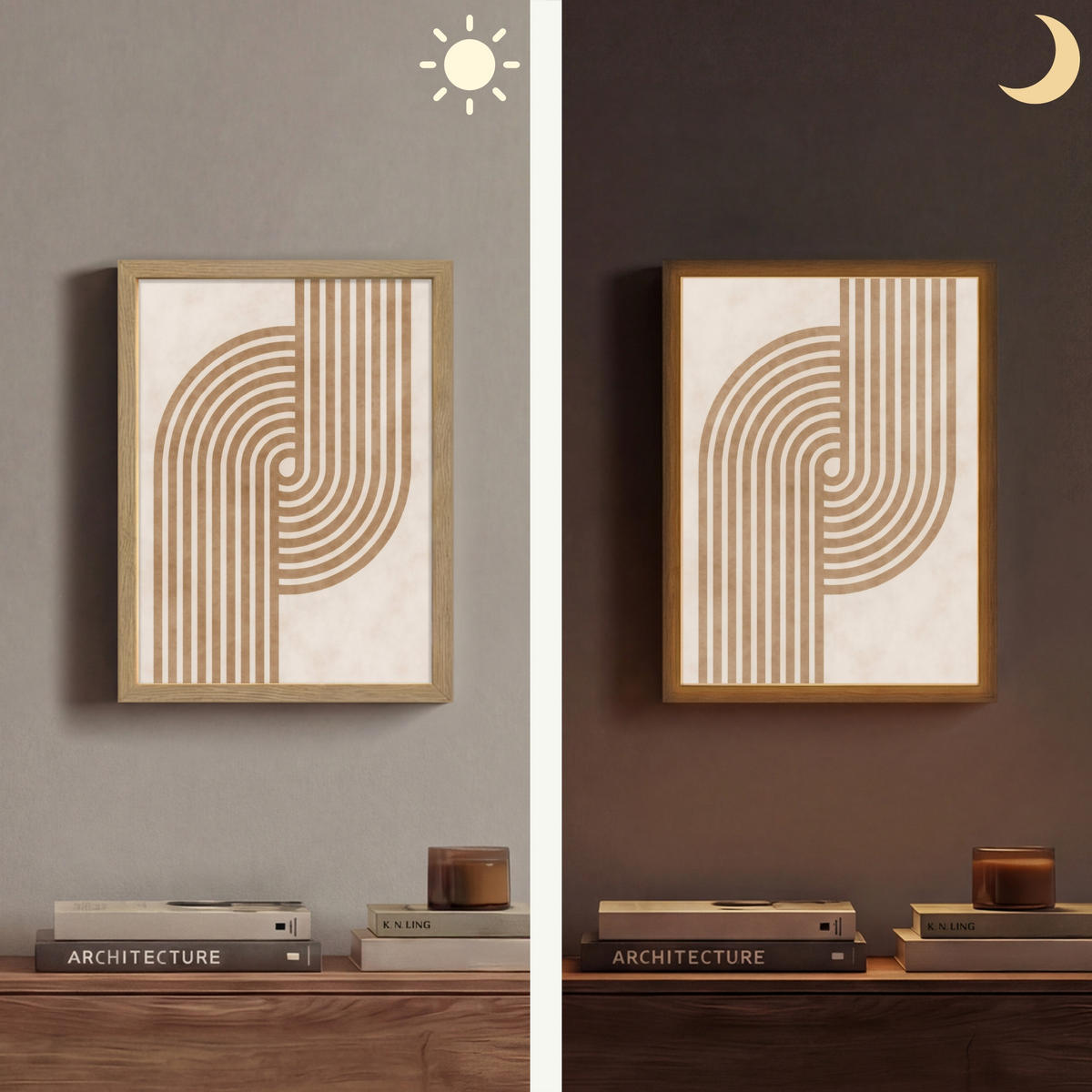 NÁSTĚNNÁ LAMPA S AKUMULÁTOREM Symetrický ohyb - měděná barva 30x40 cm - béžová, kompozitní dřevo (30/40/8cm) - OnlyWow