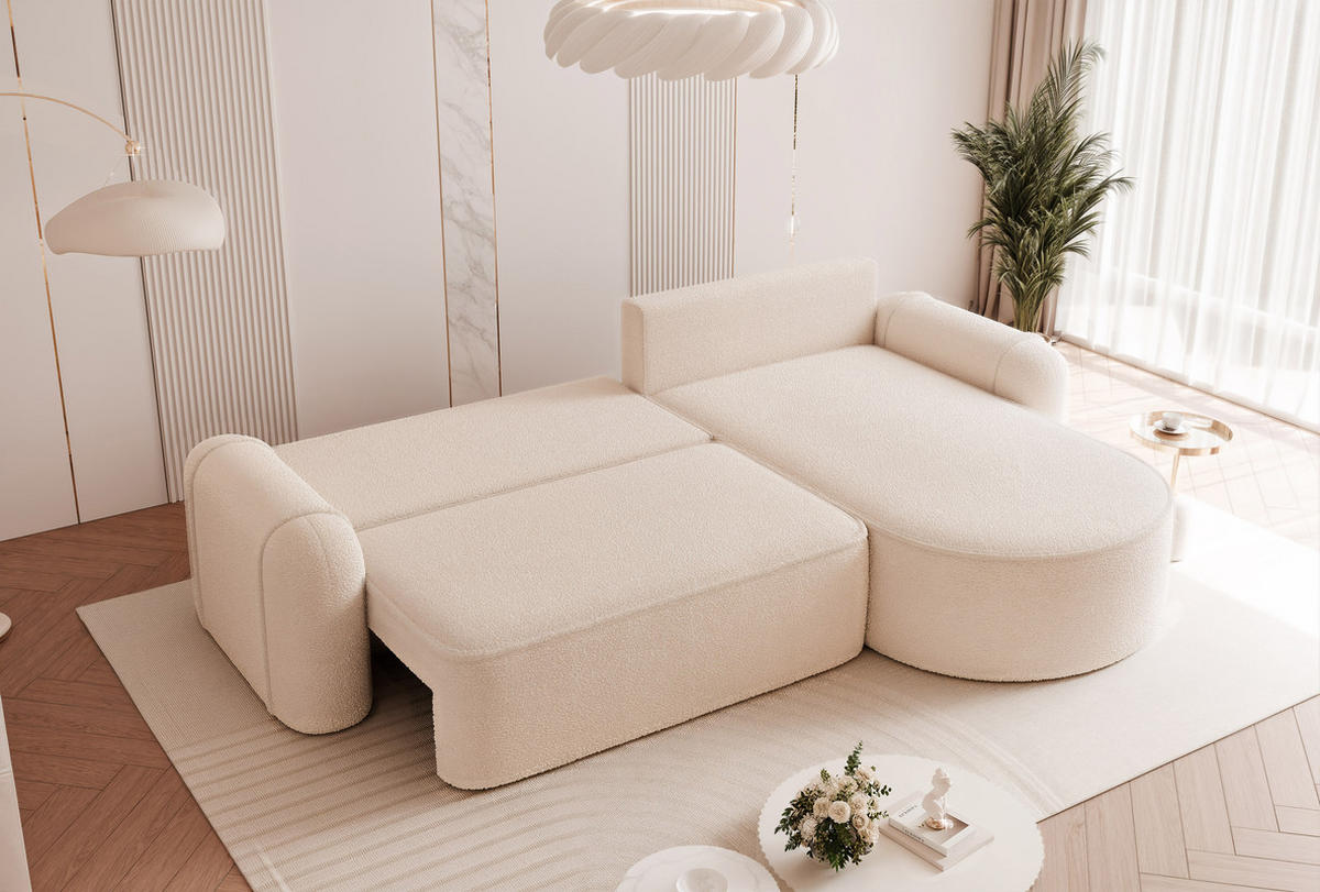 ECKSOFA SIGMA mit Schlaffunktion und Bettkasten, Stoff Creme - Creme, Textil (280/178cm) - Idohome