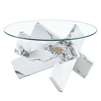 COUCHTISCH 79/45 cm aus Glas und MDF in Weiß mit Marmordekor - Klar, Holzwerkstoff (79/79/45cm) - Flora Grace
