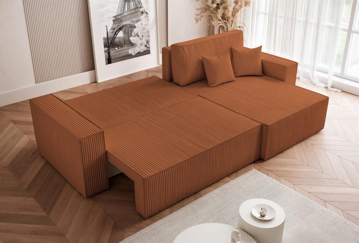 ECKSOFA Adara Max Mit Schlaffunktion - Hellbraun, Holzwerkstoff/Textil (145/276cm) - Fun Möbel