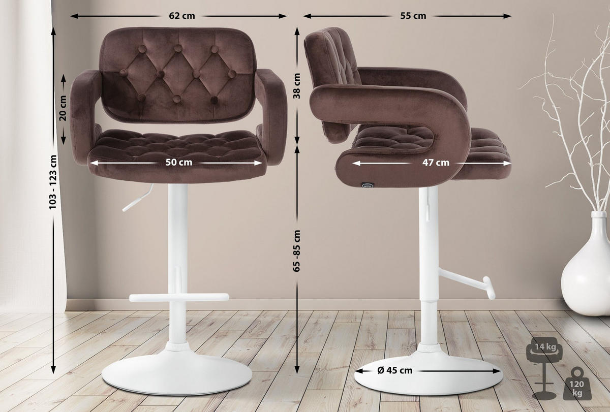 BARHOCKER Samt braun - Weiß/Braun, Textil (62/103/55cm) - CLP